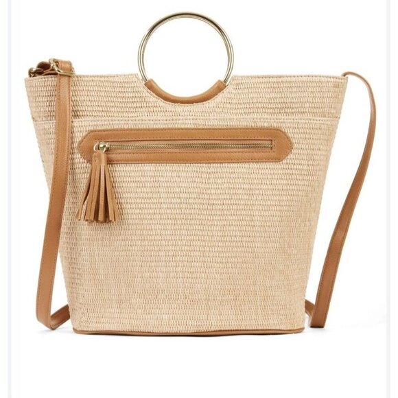 Time And Tru Isla Top handle Bag Crossbody Beige Natural Color Woven - Picture 1 of 9